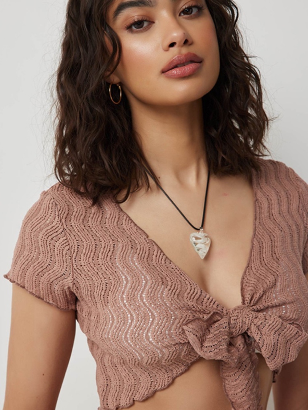 Ardene Blush Tie-Front Knit Crop Top